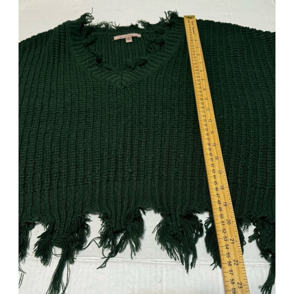 Love‎ Tree Women's Sweater V-Neck Fringed Hem Forest Green Small - Picture 5 of 7